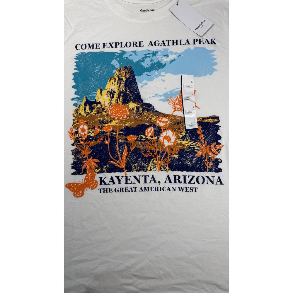 Goodfellow & Co Graphic Tee Men's Large Agathla Peak White Short Sleeve NWT